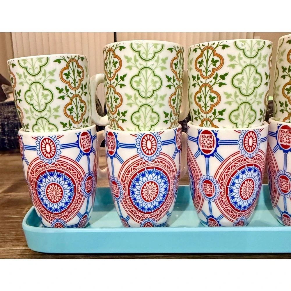 Pier 1 Espresso Cup Set 12pc Multicolor Excellent Mediterranean Boho Floral